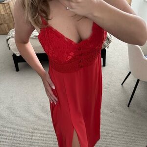 Elegant Dark Orange Lace Dress Size Medium